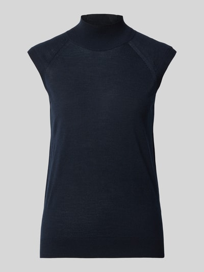 Produktfoto, dunkelblauer Slim Fit Pullunder aus reiner Schurwolle Modell 'FIPINI' von BOSS für Damen, glatte Oberfläche, klare Konturen