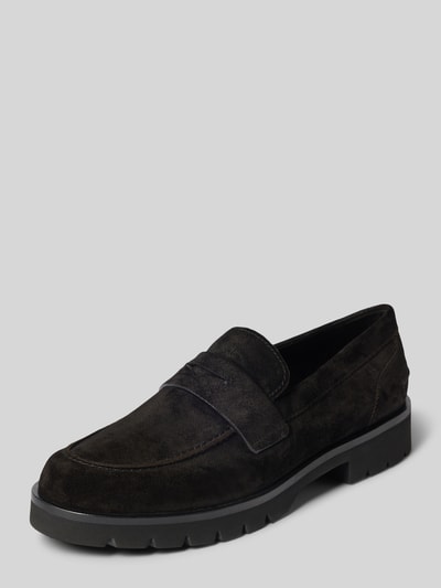 Produktfoto, Loafers aus Velours mit profilierter Sohle von Högl, zwart velours, afgeronde punt, comfortmodel, profielzool, echt leer, Hakhoogte maat 39: 3 cm, Schachthoogte maat 39: 6 cm, Schachtbreedte maat 39: 12 cm