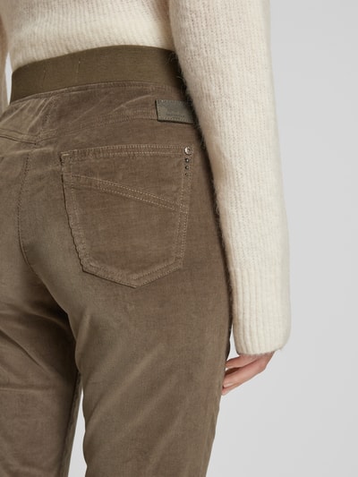 Raphaela By Brax Slim fit broek van fijne corduroy met elastische band Taupe - 3