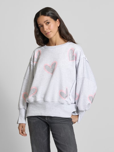 miss goodlife Oversized Sweatshirt aus reiner Baumwolle mit Motiv-Print Hellgrau Melange 4