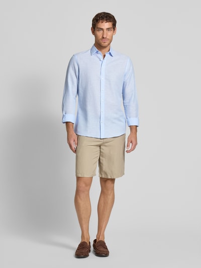 Jake*s Slim Fit Freizeithemd aus Leinen-Baumwoll-Mix Hellblau 1