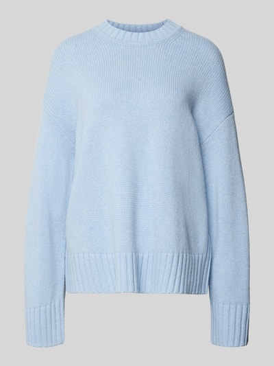 Produktfoto, Oversized Strickpullover mit Rundhalsausschnitt Modell 'SAKEIKO' von Samsøe Samsøe, jasnoniebieski, faktura dzianiny, damski, mieszanka wełny, żebrowane wykończenia