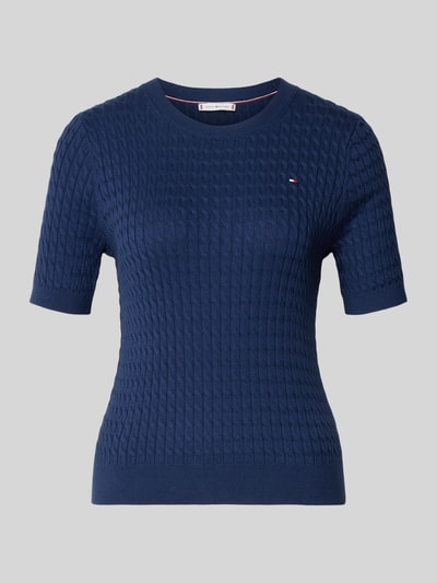 Productfoto, Slim Fit T-shirt uit puur katoen van Tommy Hilfiger, look: effen, kabelpatroon, logodetail, ronde hals, korte mouw, knitwear