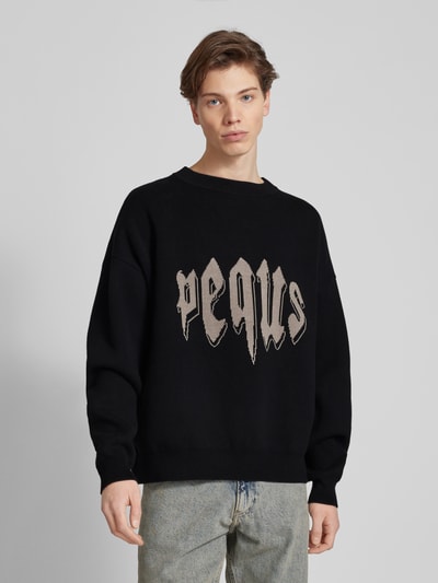 PEQUS Gebreide pullover met labelopschrift, model 'Mythic' Zwart - 4