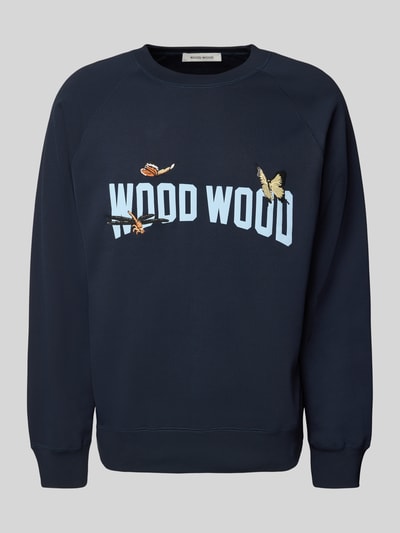 Wood Wood Sweatshirt mit Motiv-Stitching Modell 'Hester' Dunkelblau 2