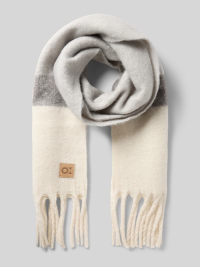 OPUS Schal mit Fransen und Label-Detail Modell 'Allanis' Hellgrau 1