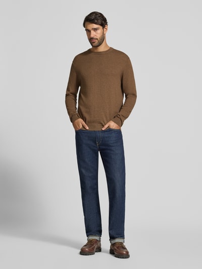 Casual Friday sweter z dzianiny o kroju regular fit z mieszanki bawełny z dodatkiem kaszmiru Czekoladowy 1