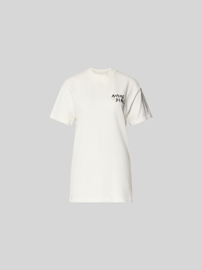 Produktfoto, T-Shirt mit Label-Print von Anine Bing aus reiner Baumwolle in Weiß, lockerer Schnitt, gerippter Rundhalsausschnitt, glatte Textur