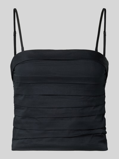 Produktfoto, Schwarzes Bandeau-Top mit Abnehmbare Träger, Slim-Fit, Reine Baumwolle, Modell 'Bella' von My Essential Wardrobe, Details in Längsstreifen.