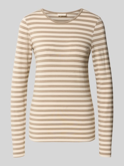 Produktfoto, Skinny Fit Longsleeve aus Viskose-Mix Modell 'Liana' von FREE/QUENT, beige-weiß gestreift, Rundhalsausschnitt, glatte Textur