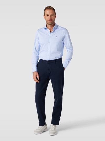 Tommy Hilfiger Tailored Slim fit zakelijk overhemd met all-over motief en logostitching Bleu - 1