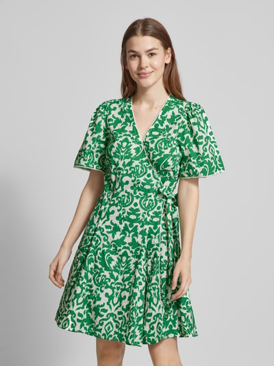 YAS Knielange jurk met all-over motief, model 'GREENA' Groen - 4