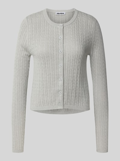 Review Gebreid jack met kabelpatroon en ronde hals Lichtgrijs gemêleerd - 2