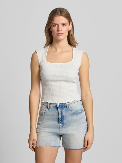 Tommy Jeans Top o kroju slim fit z falbanką Biały 4