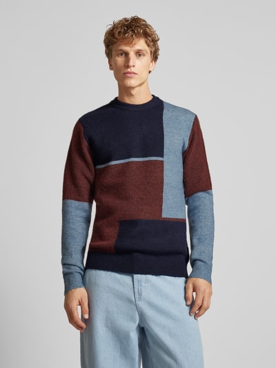 Blend Sweter z dzianiny z prążkowanymi wykończeniami Granatowy 4