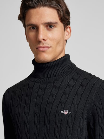 Gant Rollkragenpullover mit Label-Stitching Black 3