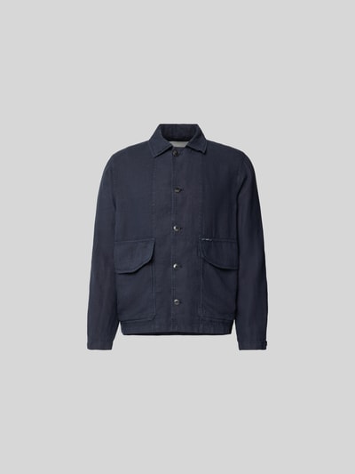 Produktfoto, Hemdjacke aus reinem Leinen von Closed in Dunkelblau, Regular Fit, durchgehende Knopfleiste, Pattentaschen, feine Leinenstruktur