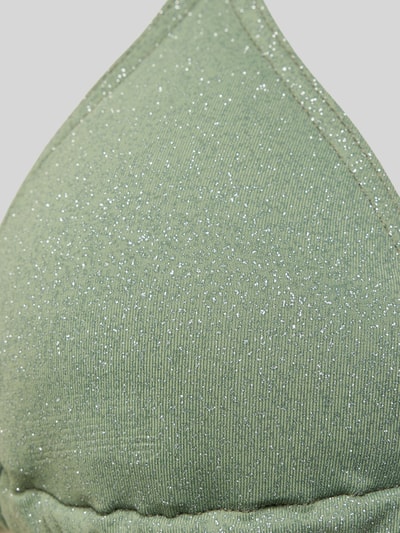 Produktfoto, schimmerndes Bikini-Oberteil Modell 'CRICO SPARKLESUN' von Banana Moon in grünem Material-Mix mit Stretch-Anteil, feine Glitzer-Details, körpernahe Passform.