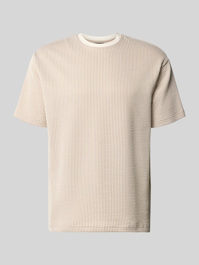 Produktfoto, T-Shirt mit Strukturmuster und Rundhalsausschnitt von MCNEAL, cremefarben, Baumwoll-Mix mit Stretch-Anteil, Regular-Fit, Rückenlänge 69 cm bei Größe M