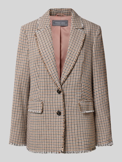 Produktfoto, Regular Fit Blazer mit Fransen-Saum von White Label, Hahnentritt-Print, Reverskragen, beige-braune Töne, strukturierte Oberfläche