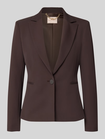 Productfoto, Slim Fit Blazer mit Reverskragen van Rinascimento in donkerbruin, knoopsluiting, paspelzakken, ruglengte bij maat S: 56 cm