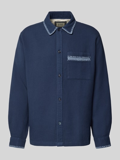 Produktfoto, Relaxed Hemdjacke mit Strukturmuster von Scotch & Soda in Dunkelblau, reine Baumwolle, Kentkragen, Brusttasche, Knopfleiste