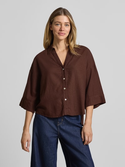 FREE/QUENT Boxy Fit Bluse mit V-Ausschnitt Modell 'Lava' Dunkelbraun 4