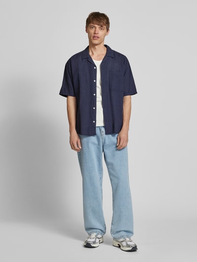Only & Sons Relaxed fit vrijetijdsoverhemd met 1/2-mouwen, model 'CAIDEN' Marineblauw - 1