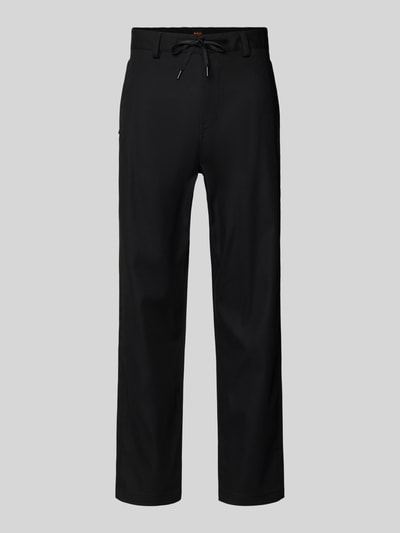 Produktfoto, Tapered Chino mit Kordelzug Modell 'CHINO ST-P' von BOSS Orange, efekt: jednolity kolor, krój tapered, aplikacja z metką, szlufki na pasek, trok, zapięcie na guzik i ukryty zamek, wpuszczane kieszenie boczne, tylne kieszenie tylko zaznaczone, materiał: mieszanka bawełny