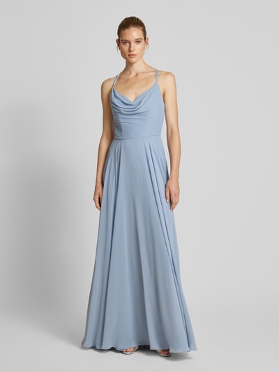 Luxuar Abendkleid mit Wasserfall-Ausschnitt Rauchblau 4