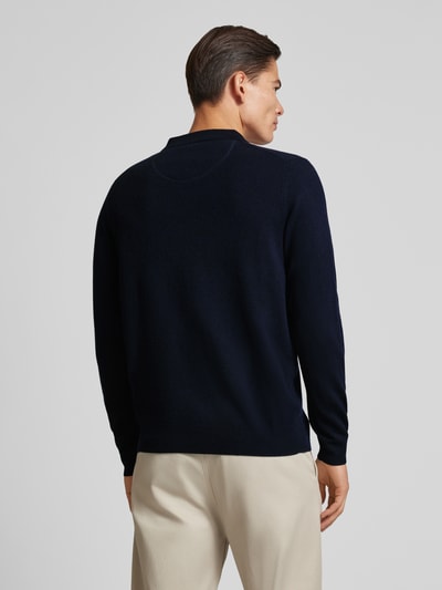 Fynch-Hatton Poloshirt van een mix van merinowol en kasjmier met labelstitching Marineblauw - 5