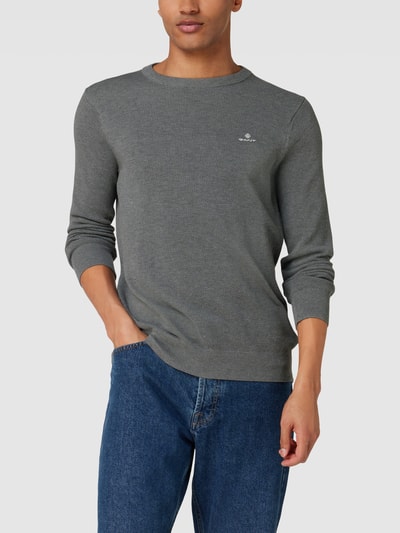 Gant Gebreide pullover met labelstitching Donkergrijs gemêleerd - 4