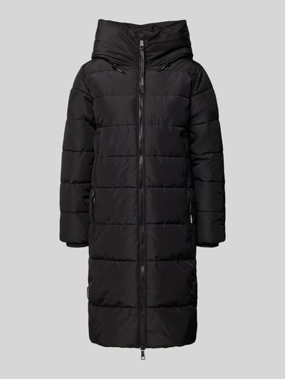 khujo Regular fit gewatteerde lange jas met gevoerde opstaande kraag, model Jilia' Zwart - 2