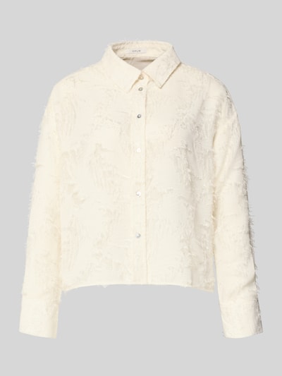 Produktfoto, Boxy Fit Bluse im Allover-Look Modell 'Fenima' von OPUS in Creme, strukturierte Oberfläche, Hemdblusenkragen, Knopfleiste