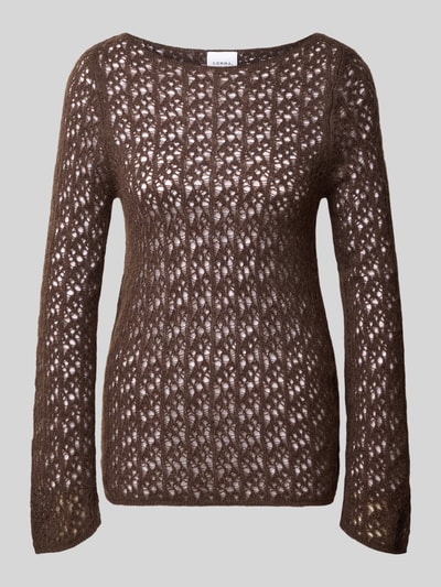 Productfoto, Semitransparenter Strickpullover mit Rundhalsausschnitt van comma, Materiaalmix met alpaca, slim fit, semi-transparant, dames, ruglengte maat 36: 61 cm, mouwlengte maat 36: 77 cm
