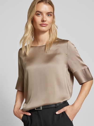 Herzensangelegenheit Blusenshirt mit Rundhalsausschnitt aus Seide Taupe 3