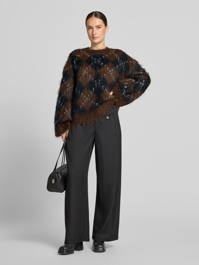 Neo Noir relaxed fit gebreide pullover van wolmix Donkerbruin - 1