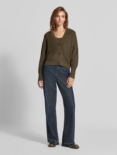 VERO MODA Oversized Strickjacke mit V-Ausschnitt Modell 'LEA' Dunkelgruen 1