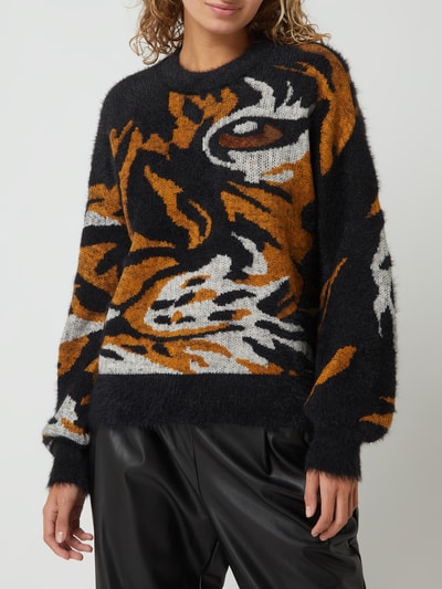 DKNY Sweter ze wzorem na całej powierzchni model ‘Tiger Eye’ Czarny 4