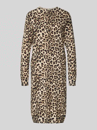 Christian Berg Woman Knielanges Strickkleid aus Viskose in Leo-Optik Sand 2
