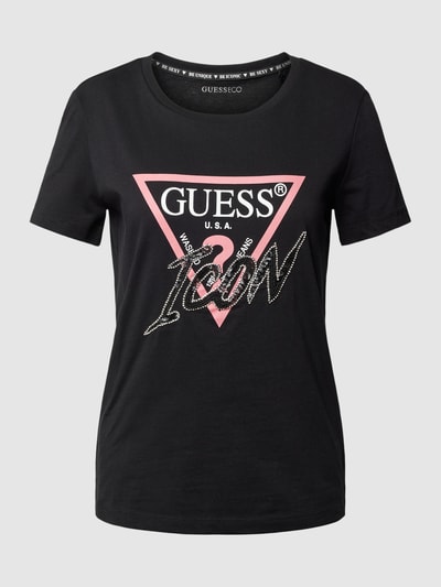 Guess T-Shirt mit Label-Print Modell 'ICON' Black 1