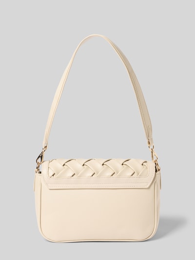 Produktfoto, Handtasche mit Label-Detail und Umschlag Modell 'ENNIS' von VALENTINO BAGS in Beige, strukturierte glatte Oberfläche, Hauptfach mit Reißverschluss, Reißverschlussfach innen, Schultergurt mit Karabinerverschluss, Breite 25 cm, Länge 16 cm, Tiefe 9 cm, Länge Schulterriemen 122 cm