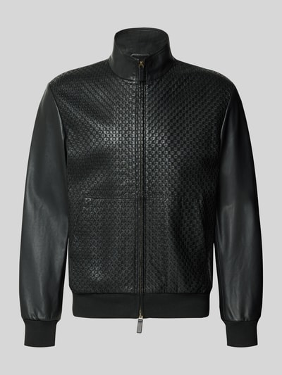 Produktfoto, Lederjacke aus Lammleder mit Eingrifftaschen von Emporio Armani in Schwarz mit Strukturmuster, geradem Schnitt und Stehkragen.