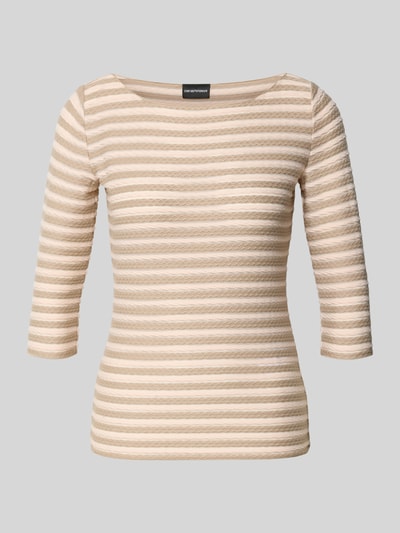 Produktfoto, Longsleeve mit 3/4-Ärmel von Emporio Armani aus Viskose-Mix mit Stretch-Anteil, Slim Fit, U-Boot-Ausschnitt, beige gestreift