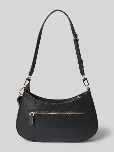 Produktfoto, Shoulder Bag in Leder-Optik Modell 'Noelle' von GUESS in Schwarz mit goldfarbenem Reißverschluss und Logo-Detail, Hauptfach mit Reißverschluss, abnehmbarer Schulterriemen, strukturierte Oberfläche, Maße 25x18x6 cm, Länge Schulterriemen 65 cm.
