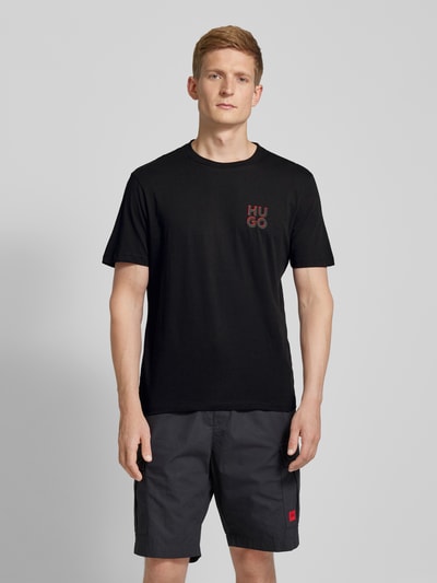 HUGO T-Shirt mit Label-Print Modell 'Dimento' Black 4