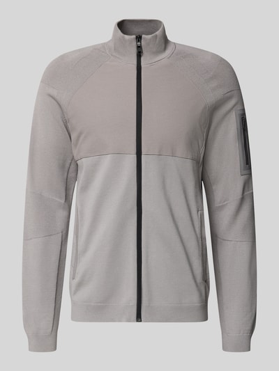 Produktfoto, Regular Fit Sweatjacke aus Viskose-Mix Modell 'TOUR HY' von BOSS Green in Optik: Unifarben mit Stehkragen, Langarm, Reißverschluss, Label Patch, Label Stitching, geripptem Ärmelabschluss und Rumpfabschluss, seitlichen Eingrifftaschen, Materialverarbeitung: Jacquard.