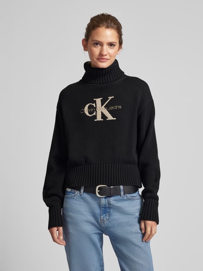 Calvin Klein Jeans Gebreide coltrui, model 'CHENILLE' Zwart - 4