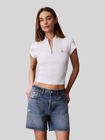 Calvin Klein Jeans Slim Fit cropped T-Shirt aus Baumwoll-Mix Weiss 4