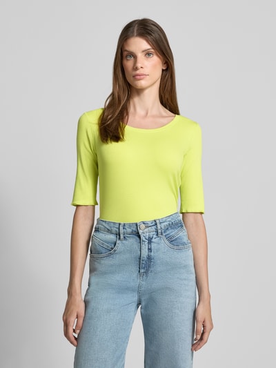 Marc Cain T-shirt van katoenmix met logo-applicatie Neongeel gemêleerd - 4